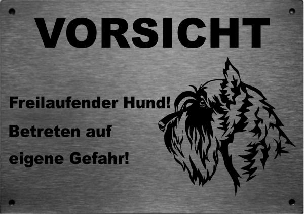 Edelstahl Warnschild Schnauzer VORSICHT Freilaufender Hund! Betreten auf eigene Gefahr!